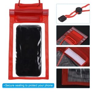 Red Waterproof Phone Case with Transparent Window and Lanyard